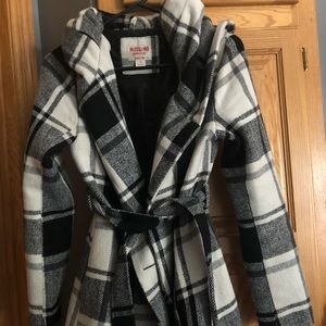 black and white pea coat